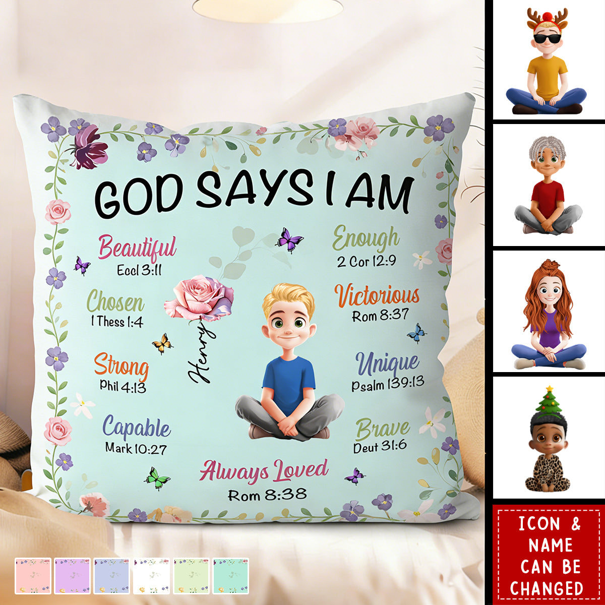 Kid Birth Flower God Says I Am - Personalized Pillow