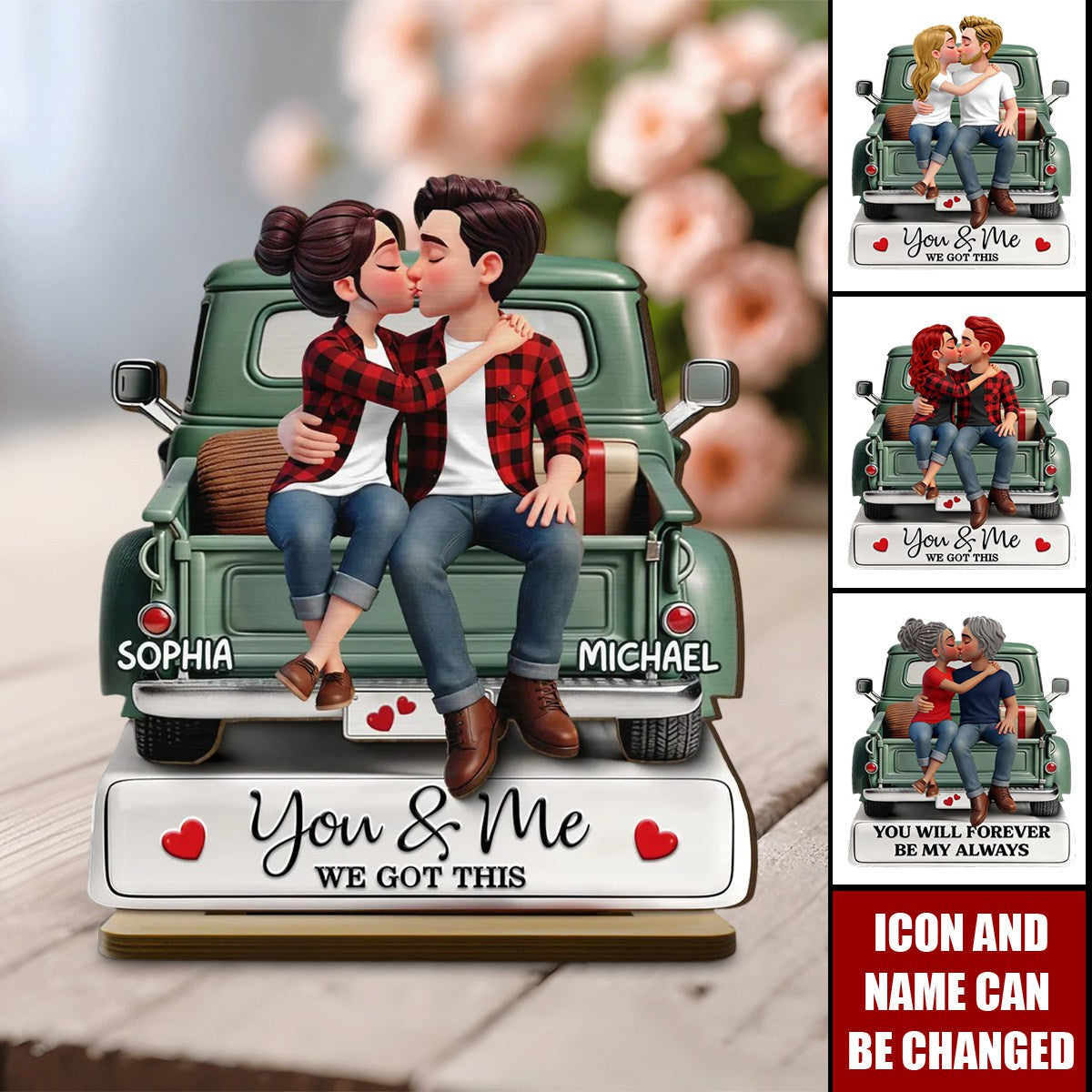 Forever Love Couple Kissing On The Truck - Personalized 2-Layered Wooden Plaque - Valentine's Day Gift For Couple, For Him, For Her