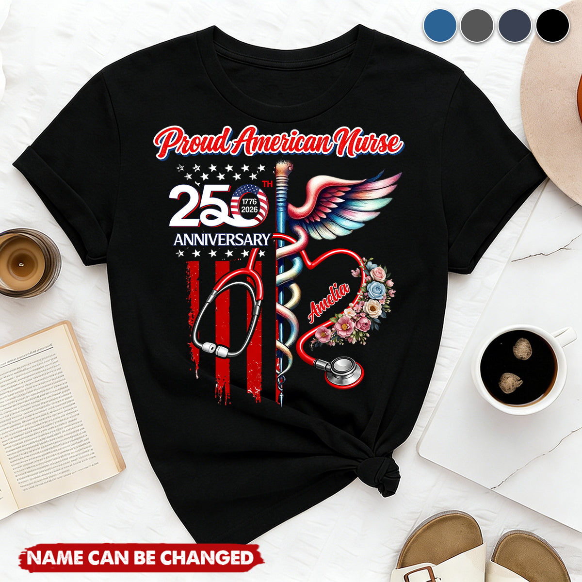 Custom Name Proud American Nurse With America 250 Dark Shirt