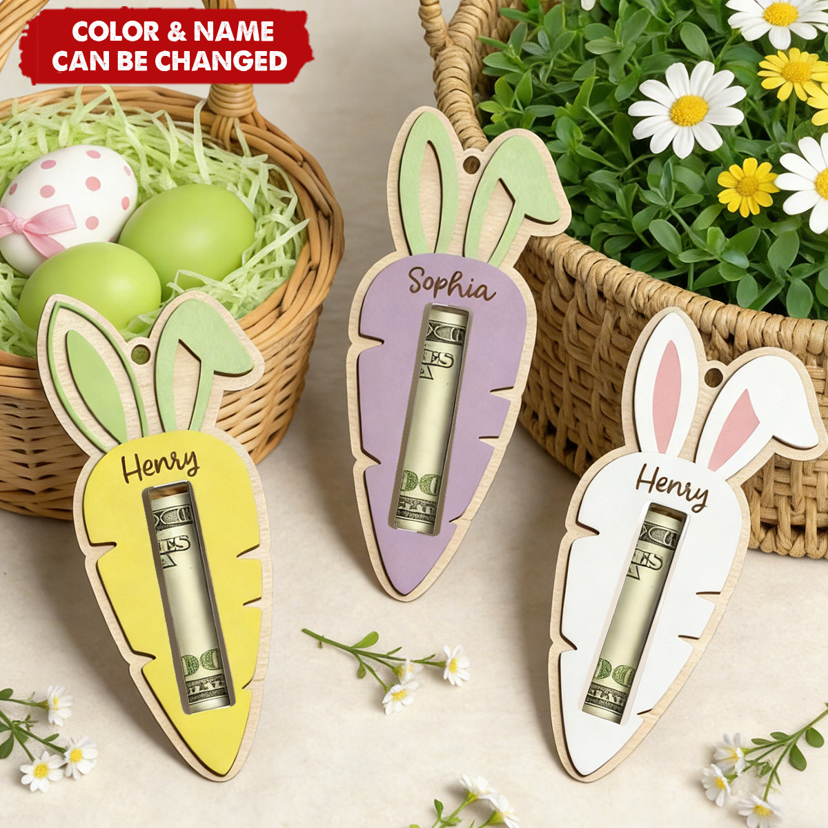 Personalized Easter Tag, Carrot Money Holder, Easter Carrot Tag, Easter Cash Gift, Bunny Ear Tag, Kid Easter Gift