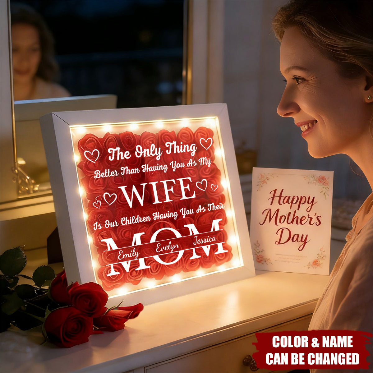 Having You As My Wife Mother's Day Gift - Personalized Flower Shadow Box With LED Light - Gift For Wife
