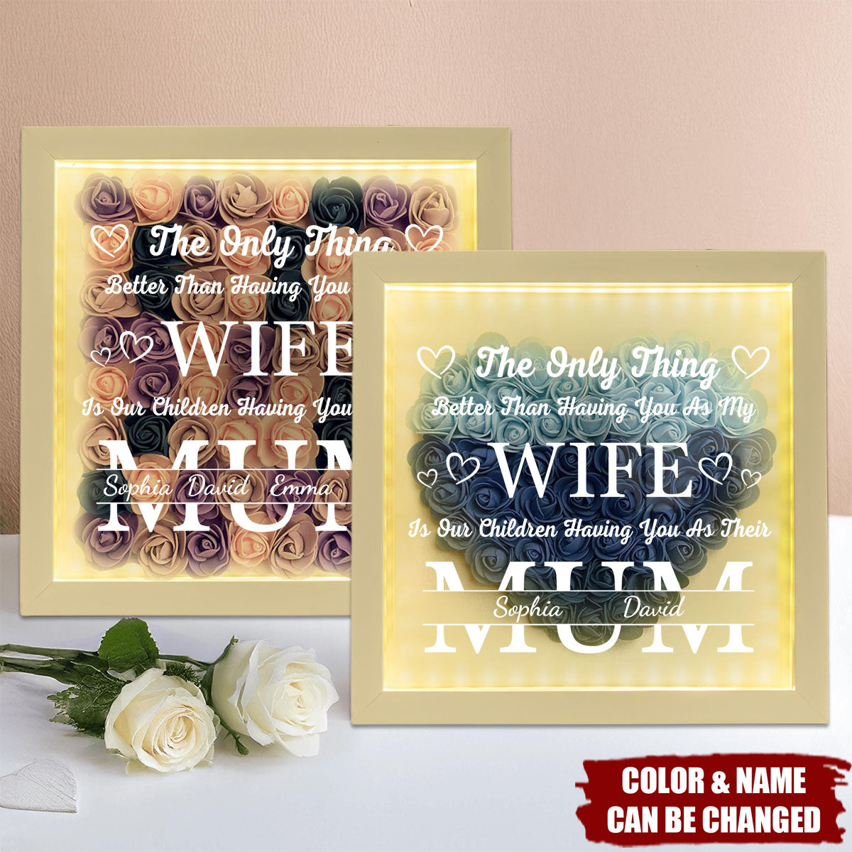 Having You As My Wife Mother's Day Gift - Personalized Flower Shadow Box With LED Light - Gift For Wife