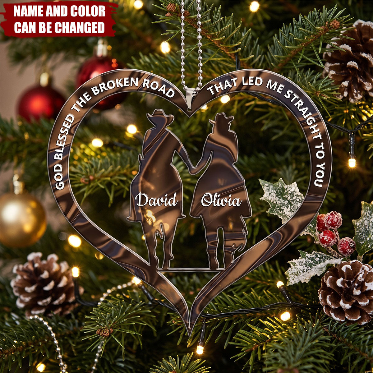 Cowboy and Cowgirl Holding Hands God Blessed Personalized Ornament