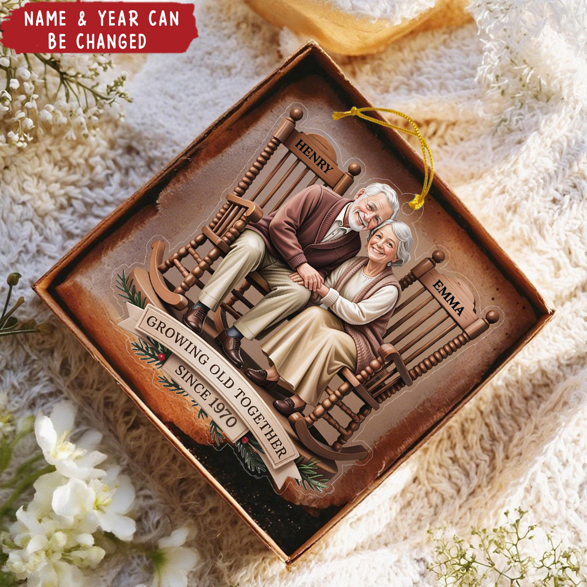 Growing Old Together Couple Sitting On Rocking Chairs Personalized Christmas Ornament