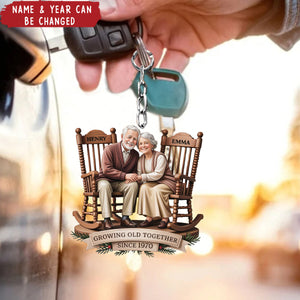Growing Old Together Couple Sitting On Rocking Chairs Personalized Keychain