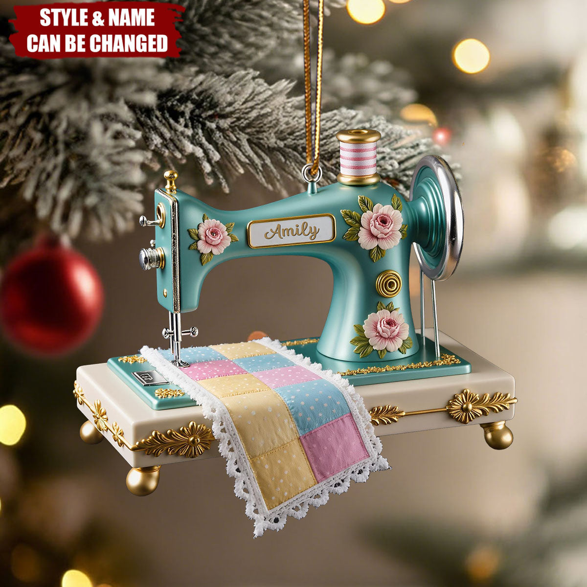 Personalized Sewing Room Machine Quilter Acrylic Ornament - Quilting Studio Seamstress Gift