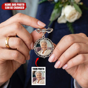 Keep Photo Close To Your Heart - Custom Memorial Photo Personalized Bow Pin - Wedding Gift For Groom, Bride