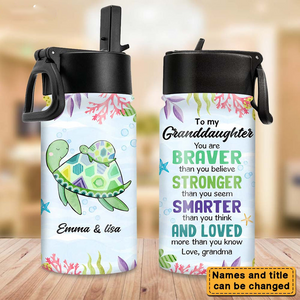Gift For Granddaughter Sea Turtle Kids Water Bottle With Straw Lid