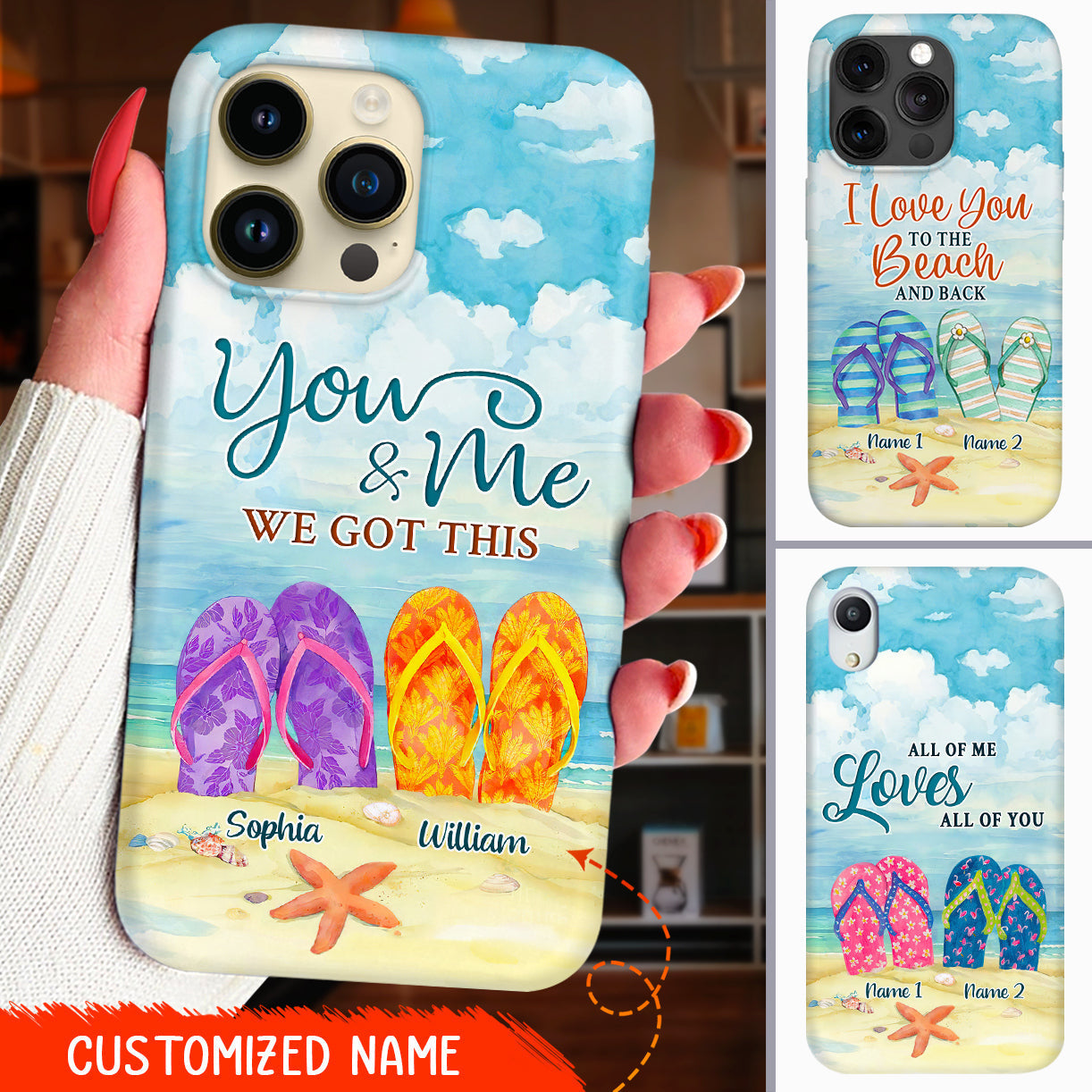 I love you to the Beach & Back Romantic Couple FlipFlop on the Beach Personalized Phone case