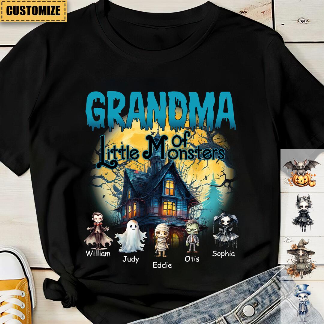 Grandma/Grandpa Of These Little Monsters - Family Personalized Custom Unisex T-Shirt - Gift For Parents, Gift For Grandparents, Halloween Ideas