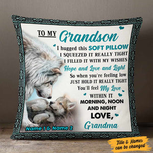Personalized Wolf To My Grandson Hug This Pillow