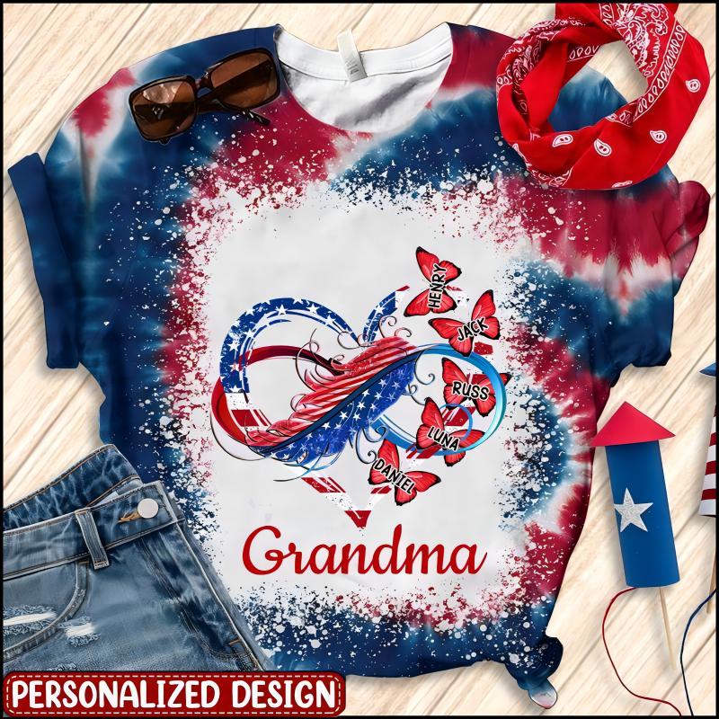 July 4th Independence Day Gift For Grandma Mom Nana Butterfly Heart Infinity Personalized 3d Tshirt