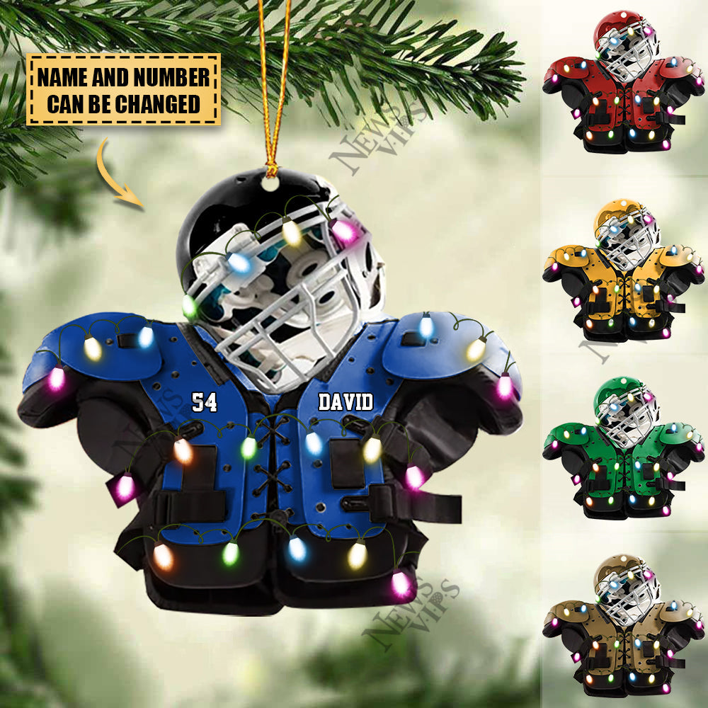 Personalized American Football Shoulder Pads with Helmet Name Shaped Christmas Ornament