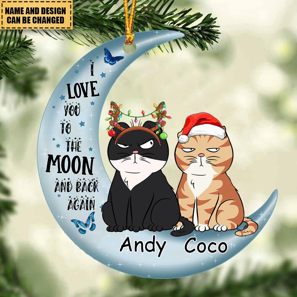 Cute Cat Owners On Moon Christmas Gift Personalized Acrylic Ornament