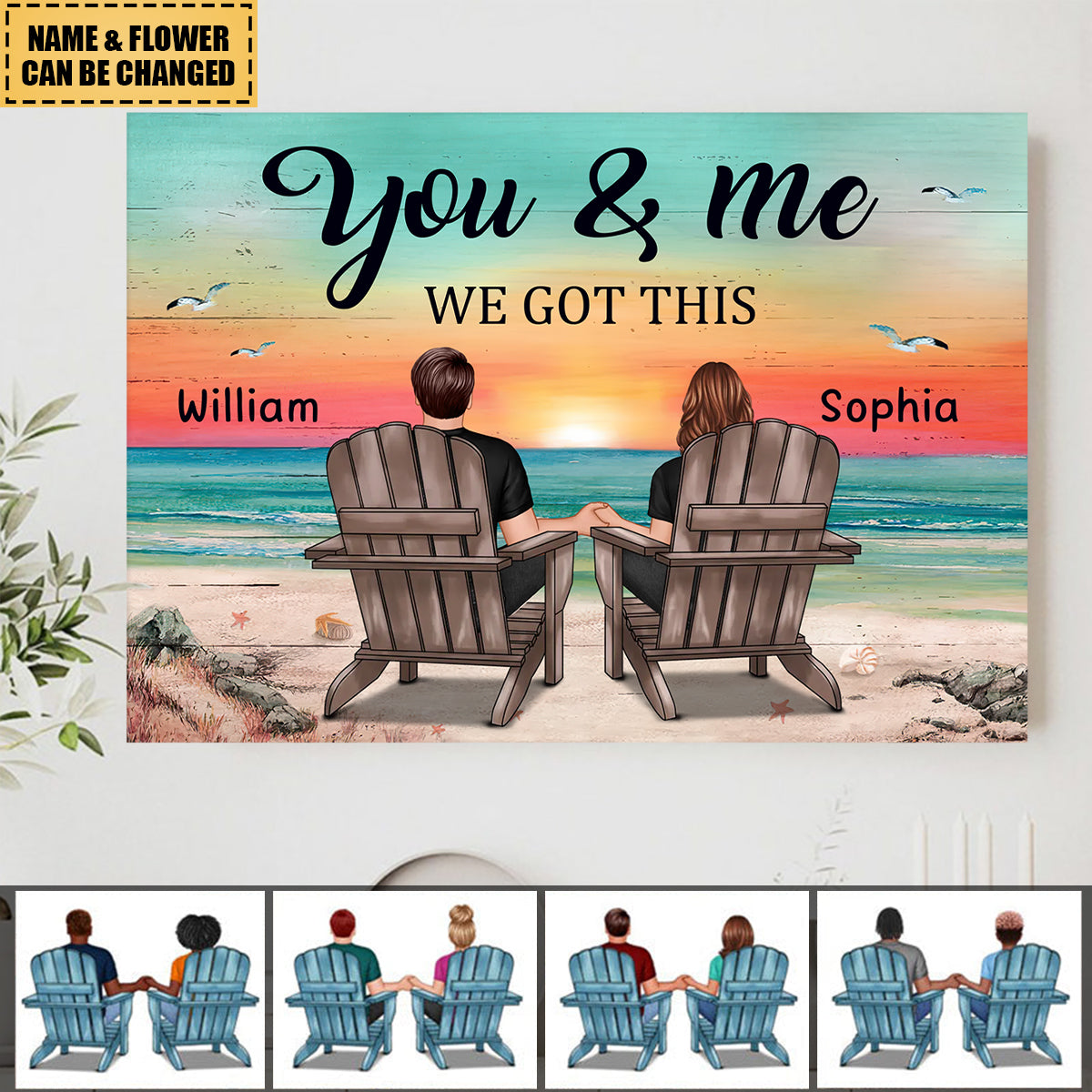 Couple Beach Landscape Retro Vintage Personalized Poster, Anniversary Gift For Couple