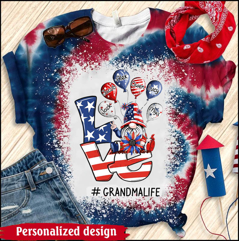 Love Grandma Life 4th of July Dwarf With Balloon Grandkids - Personalized 3D T-shirt