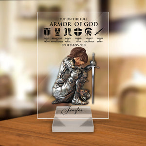 Personalized Custom Name, Skin Tone And Hairstyles Woman Warrior Of God of God Put On The Full Armor of God Ephesians 6-10 Acrylic Plaque
