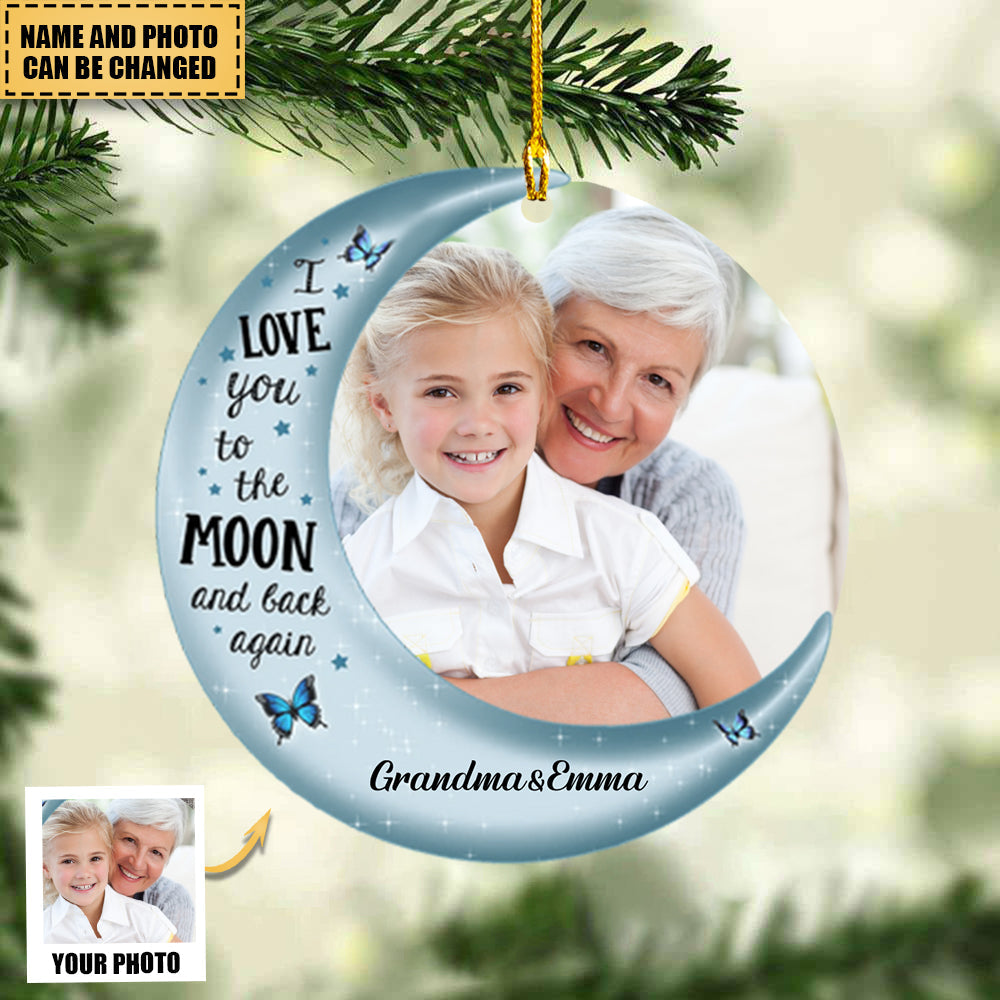 Grandma & Grandkid On Moon Christmas Custom Photo - Personalized Acrylic Ornament - Christmas Gift