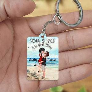 Hugging Kissing Doll Couple On The Beach Personalized Acrylic Keychain