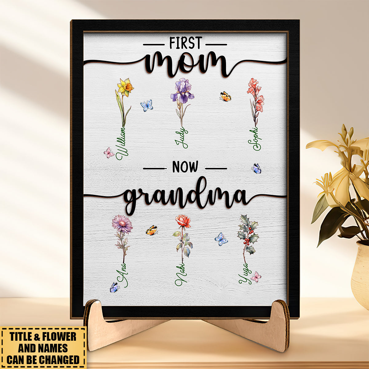 First Mom Now Grandma - Family Personalized Custom 2-Layer Wooden Plaque With Stand