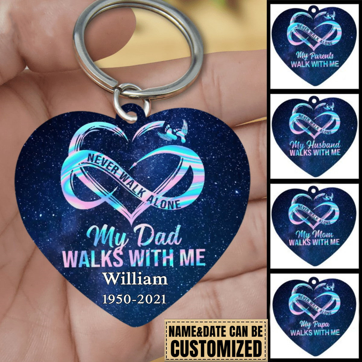 Personalized Family Never Walk Alone Heart Memorial Keychain