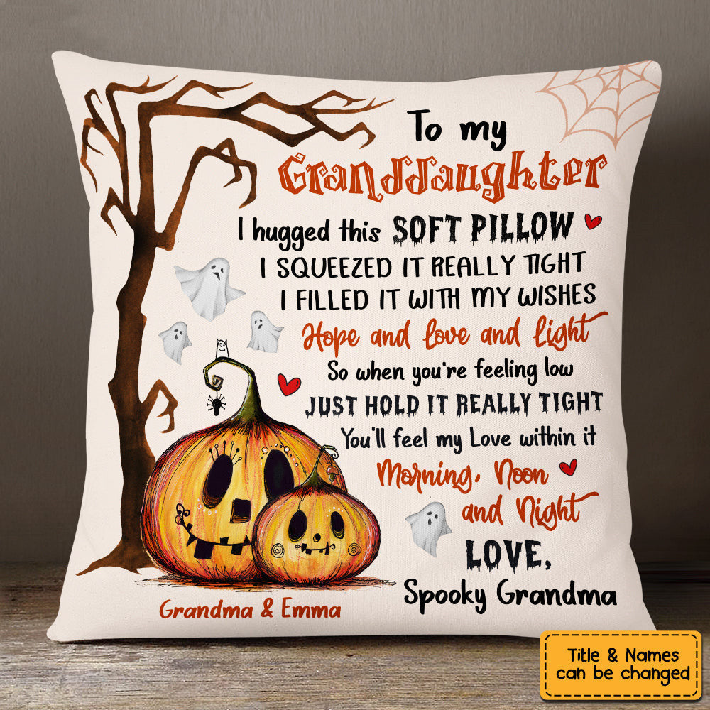 Granddaughter Grandson Pumpkin Halloween Hug This Pillow