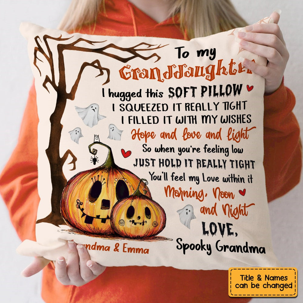 Granddaughter Grandson Pumpkin Halloween Hug This Pillow