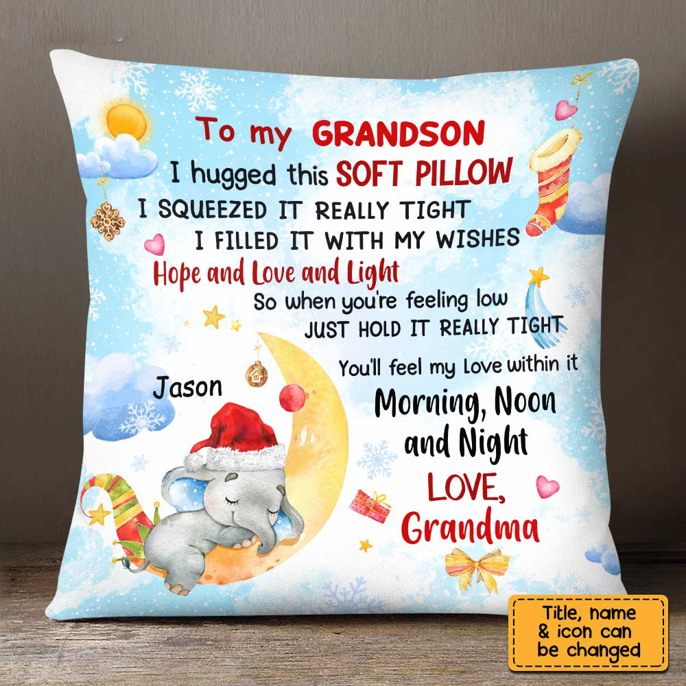 Personalized Elephant To My Grandson Christmas Pillow