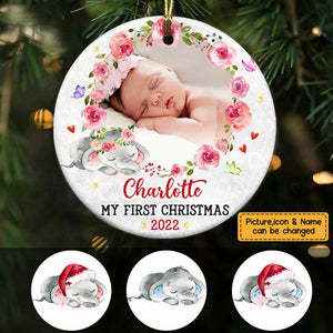 Baby's First Christmas Elephant Circle Ornament
