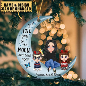 Grandma & Grandkid On Moon Christmas Gift Personalized Acrylic Ornament
