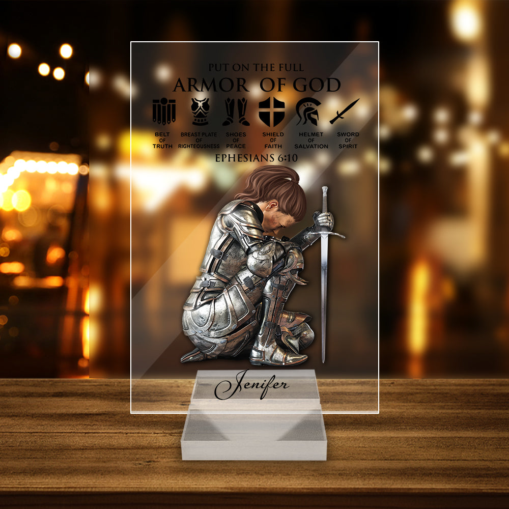 Personalized Custom Name, Skin Tone And Hairstyles Woman Warrior Of God of God Put On The Full Armor of God Ephesians 6-10 Acrylic Plaque