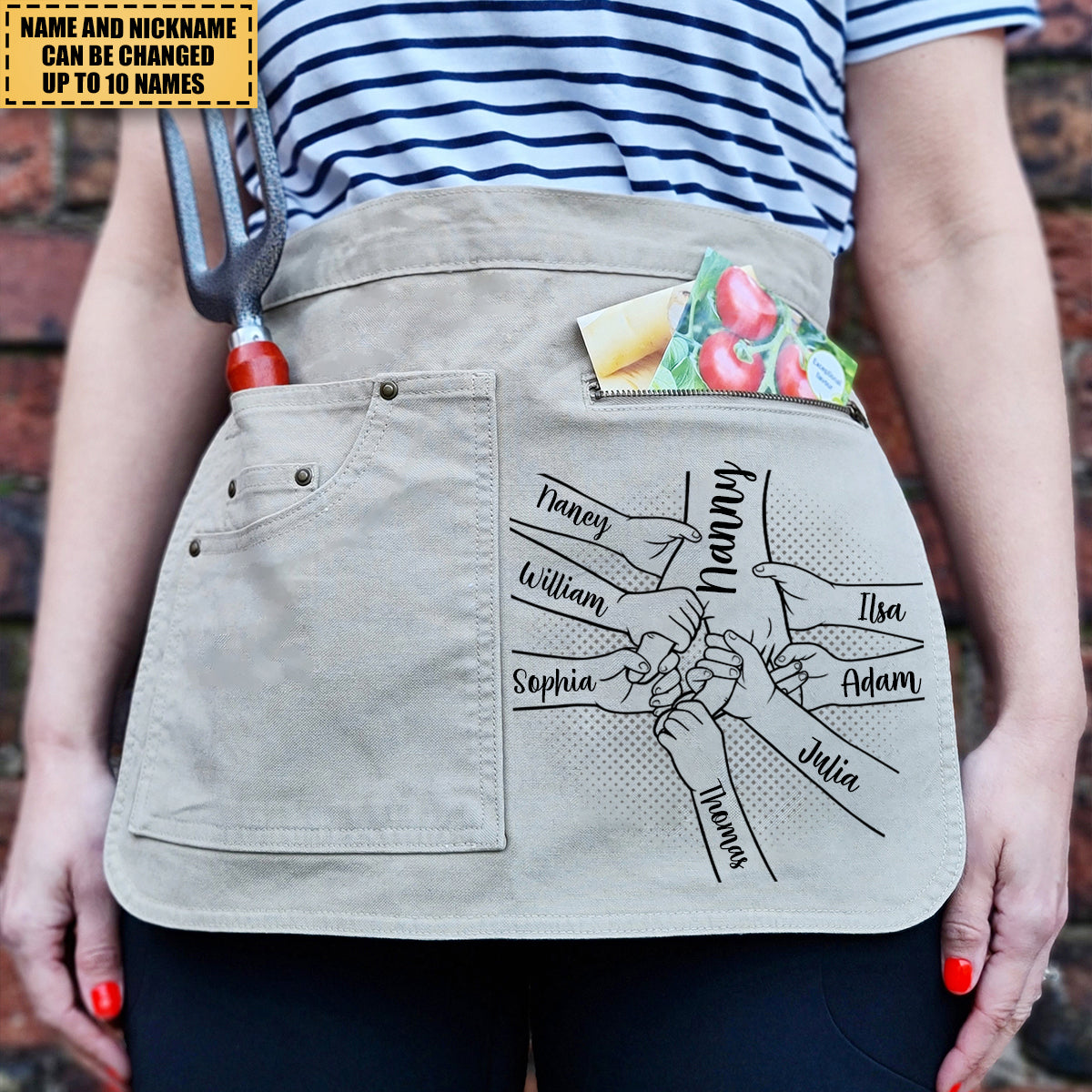 Mom Nana Kids Hand in Hand, I Will Always Protect You Personalized Gardening apron