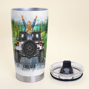 A Girl With Off-Road Car Tumbler Cup - Personalized Tumbler Cup - Funny Travel Gift For Journey Girls