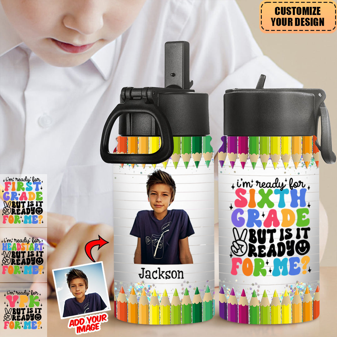 Personalized Kids Water Bottle With Straw Lid - Birthday, Back To School Gift For Student, Son, Daughter - Upload Photo
