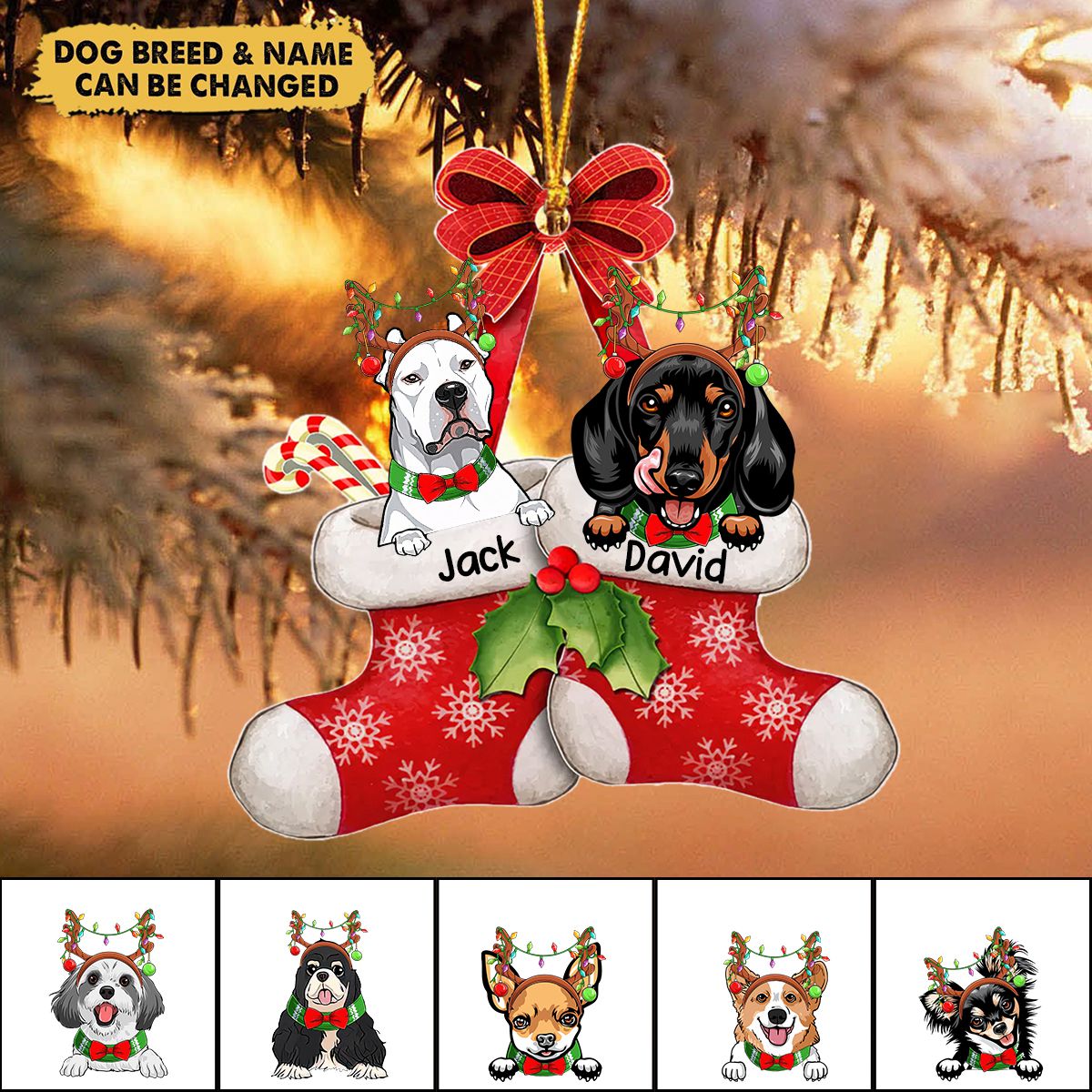 Peeking Dog On Christmas Stocking Personalized Acrylic Ornament