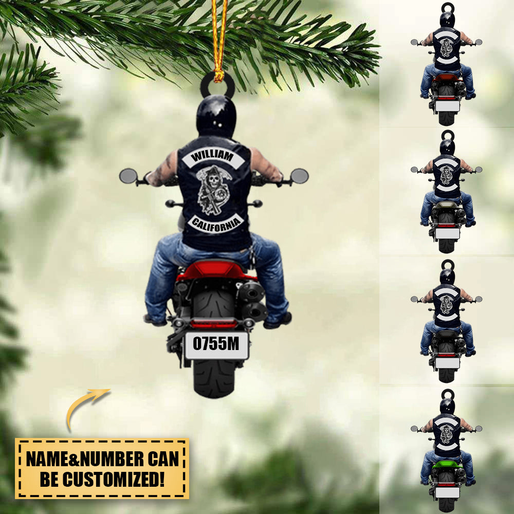 Biker & Motorcycle Back View With Custom Patches, Christmas Gift For Biker-4