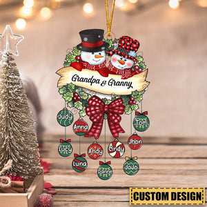 Snowman Grandpa & Grandma Mom & Dad Christmas Ball Kids Personalized Acrylic Ornament
