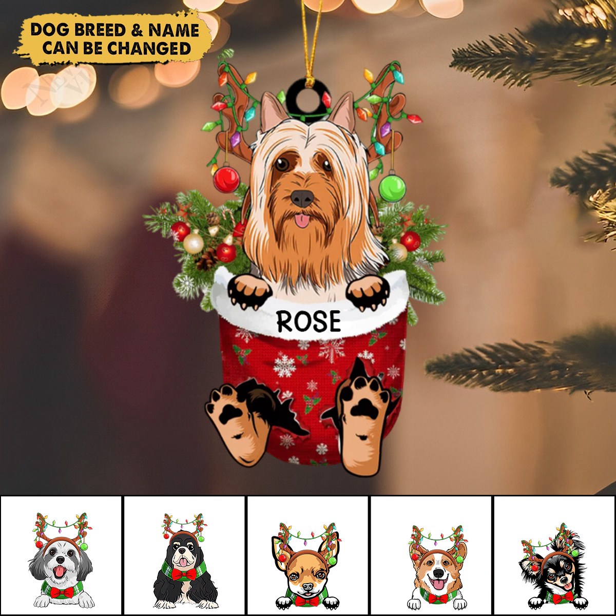Christmas Dog In Snow Pocket Personalized Ornament