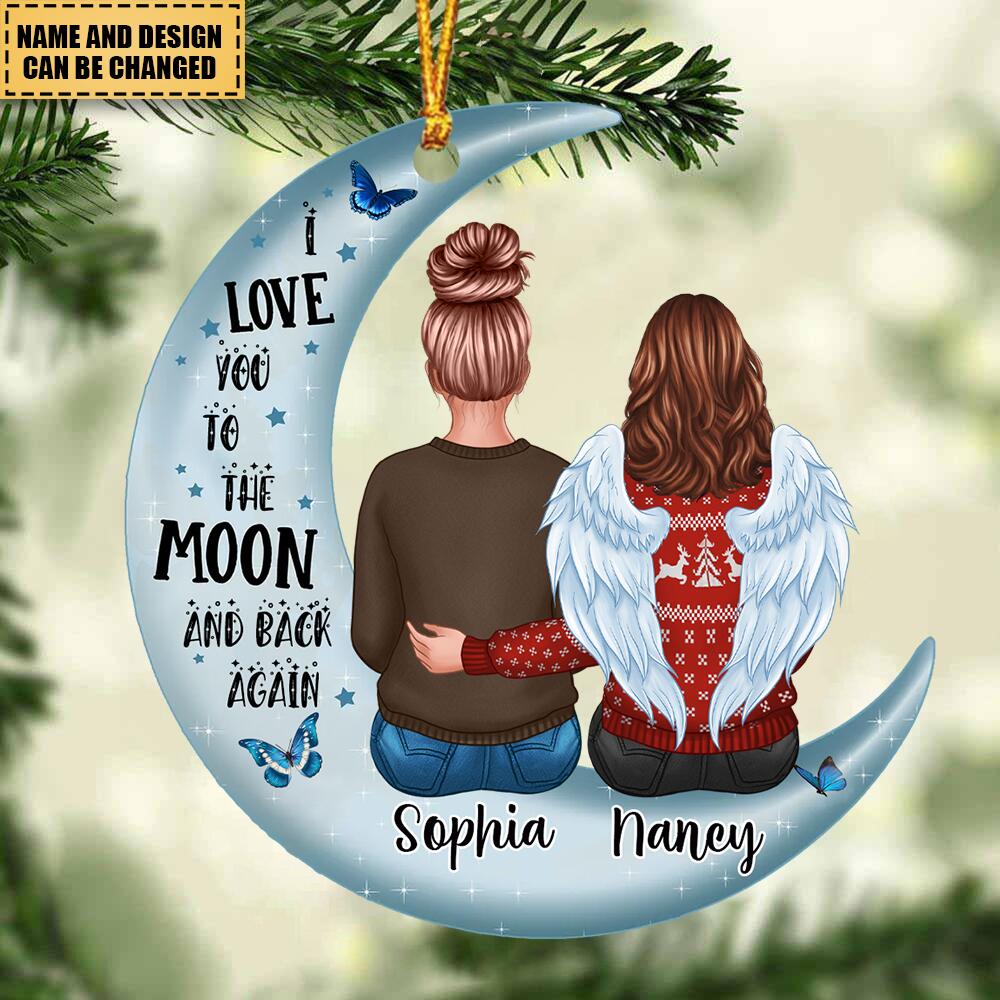 Cute Brothers and sisters/Couple On Moon Christmas Gift Personalized Acrylic Ornament