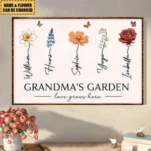 Grandma‘s Garden Love Grows Here Beautiful Birth Month Flower Gift For Grandma Nana Mom Personalized Poster
