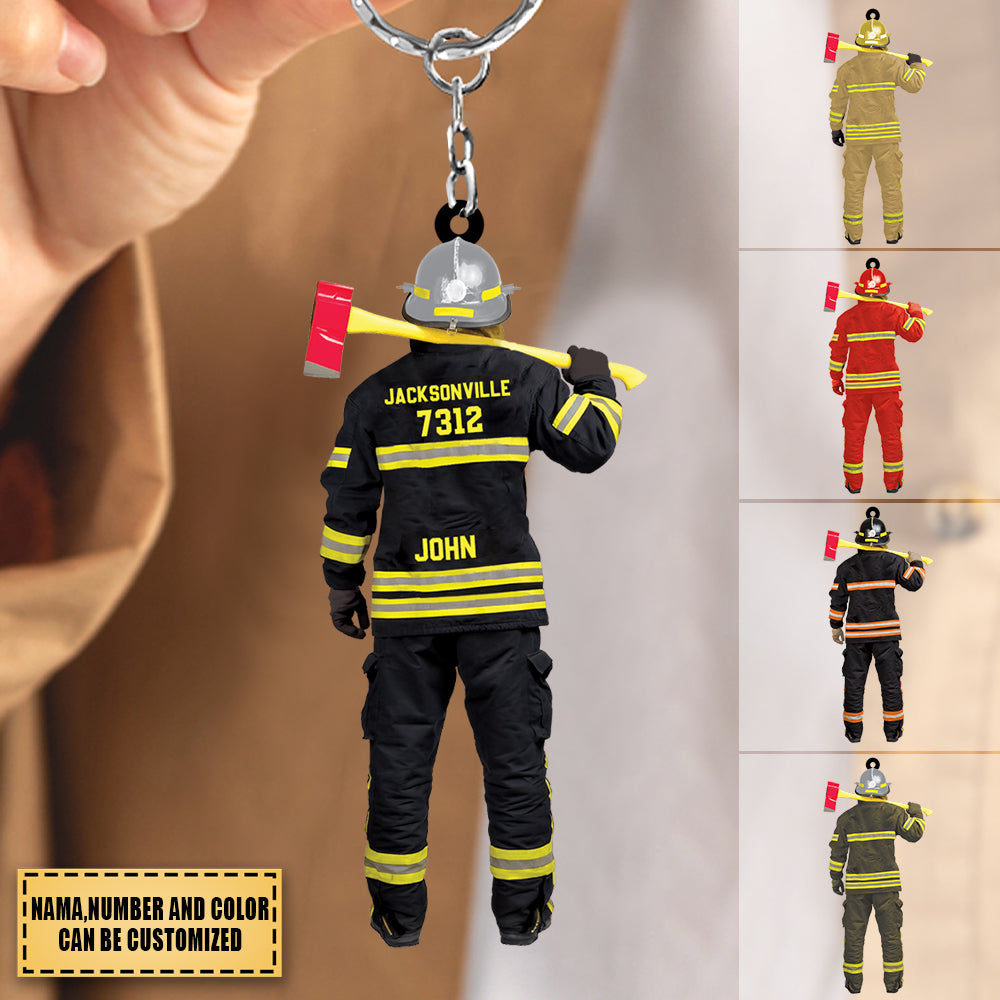 Personalized Firefighter Department Name Shaped Acrylic Keychain