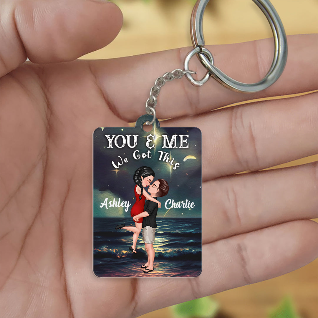 Hugging Kissing Doll Couple Under Stars Sky Personalized Acrylic Keychain