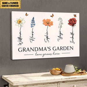 Grandma‘s Garden Love Grows Here Beautiful Birth Month Flower Gift For Grandma Nana Mom Personalized Poster
