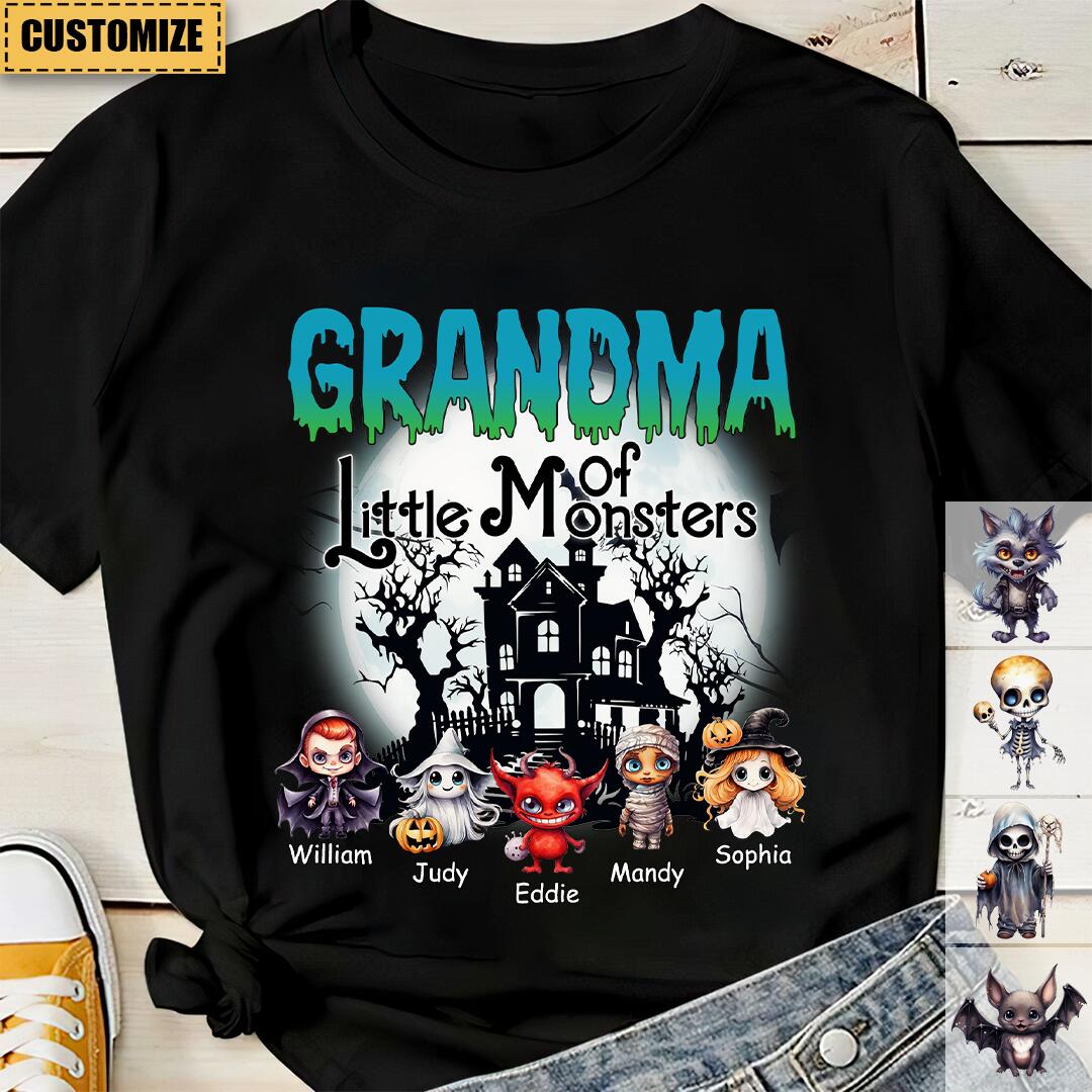 Grandma/Papa Of These Little Monsters - Personalized Custom Unisex T-Shirt - Gift For Parents, Gift For Grandparents, Halloween Night