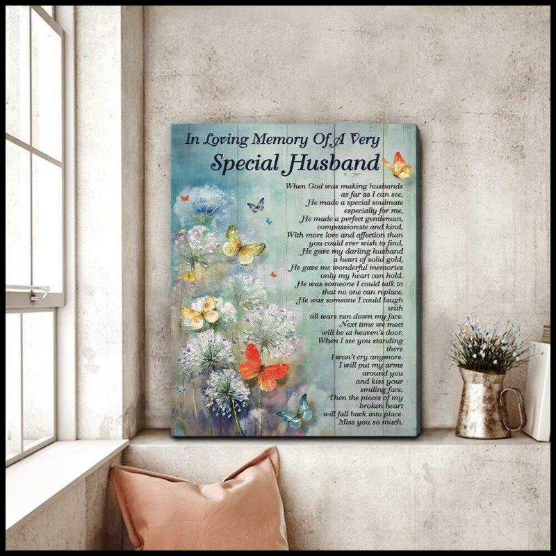 Sympathy Canvas Gift Special Husband Butterfly Wall Art Decor