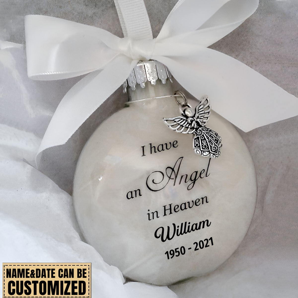 Personalized Christmas ornaments feather ball - Angel In Heaven Memorial Ornament