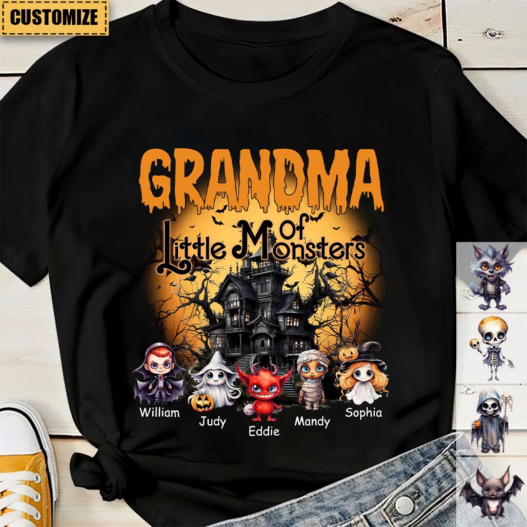 Grandma/Papa Of These Little Monsters - Family Personalized Custom Unisex T-Shirt - Gift For Parents, Gift For Grandparents, Halloween Gift