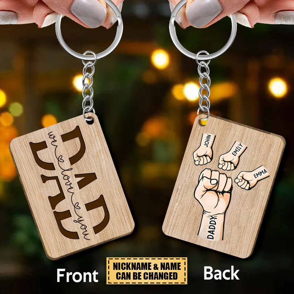 Best Dad Ever - Family Fist Bump - Father‘s Day Personalized Wooden Keychain
