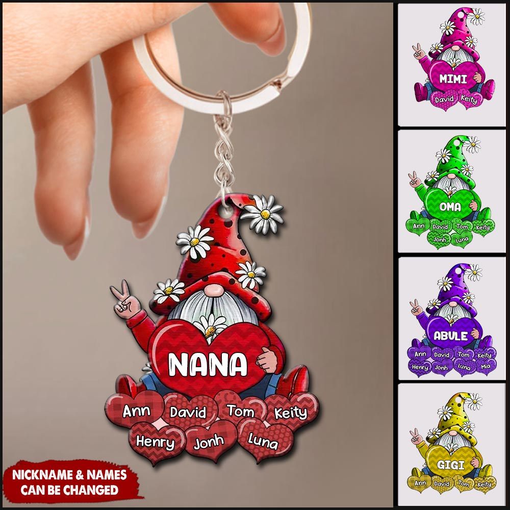 Colorful Grandma- Mom Loves Sweet Heart Kids Personalized Acrylic Keychain