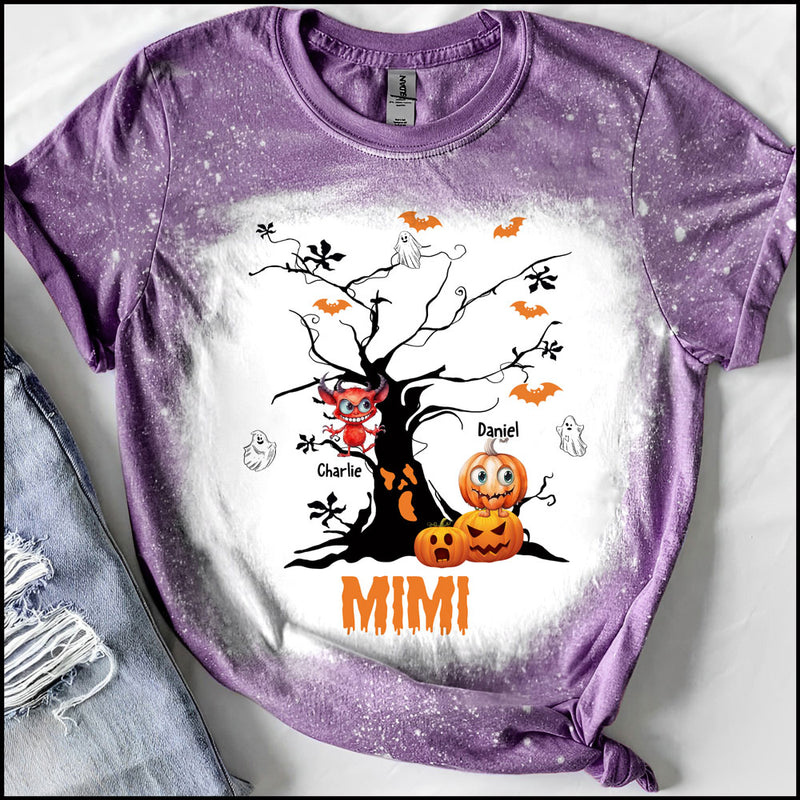 Halloween Tree Grandma Mom With Little Monster Kids Personalized T-shirt